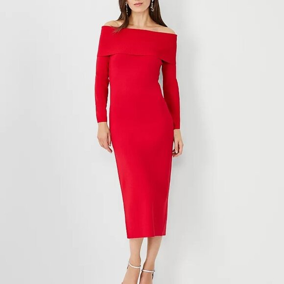 Ann Taylor Dresses & Skirts - Ann Taylor Off The Shoulder Midi Sweater Dress